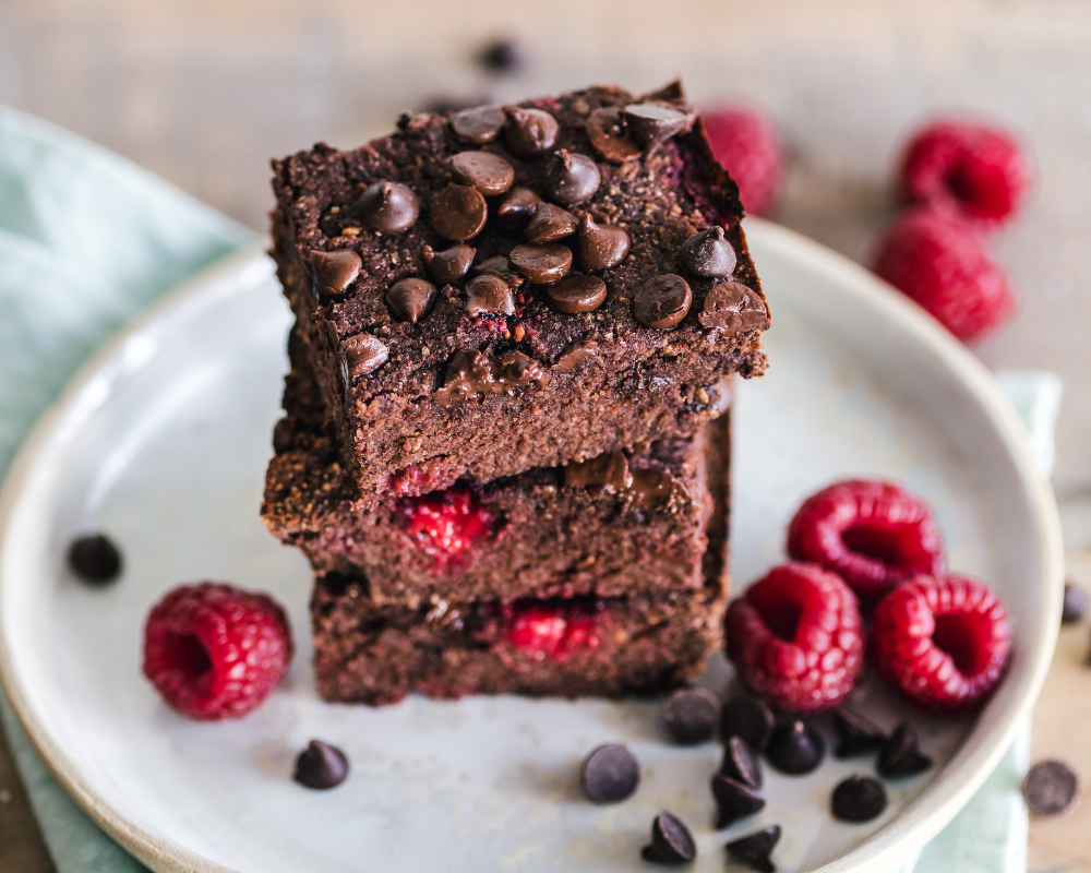 Slices of raspberry and chocolate brownies